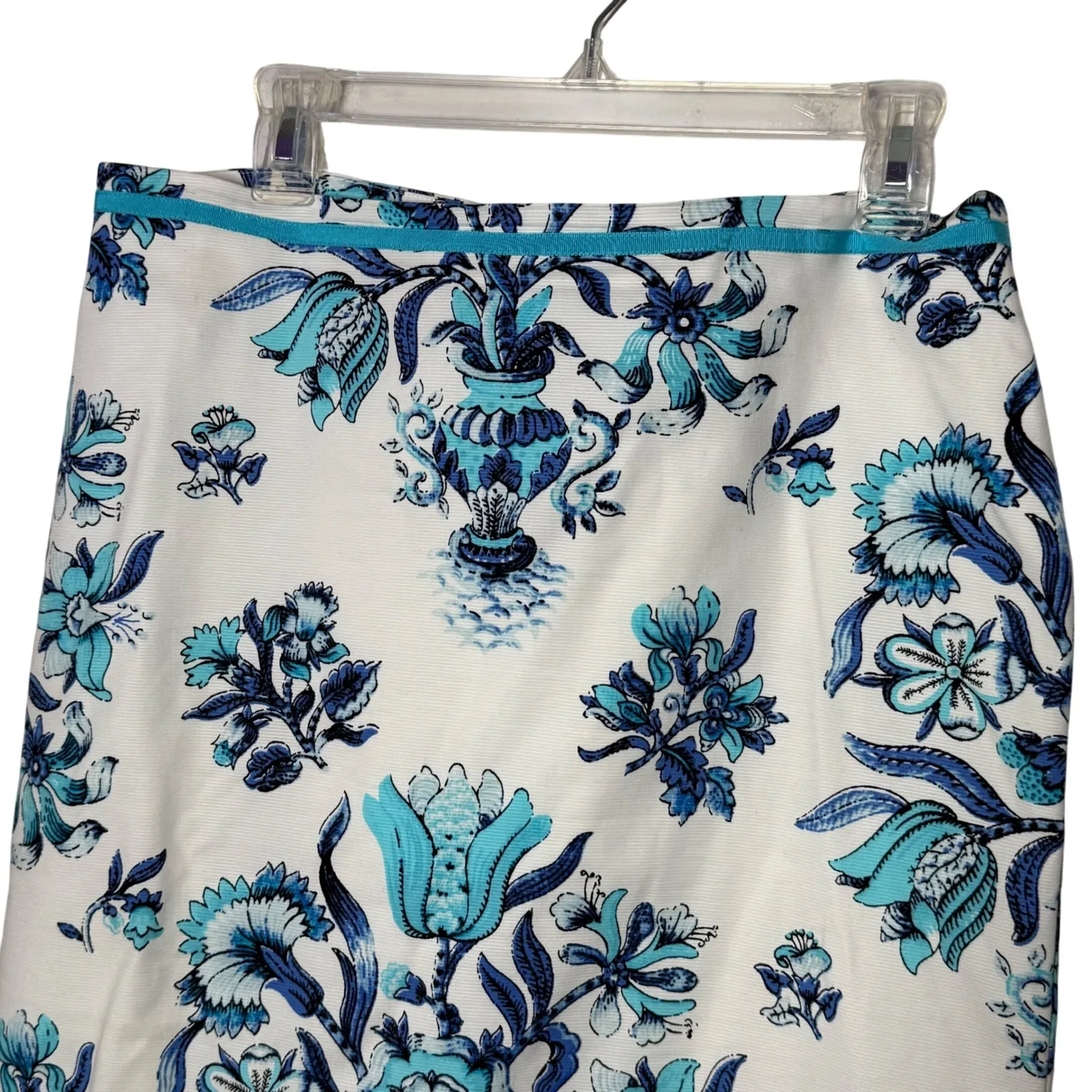 Talbots Floral Print Preppy Skirt Women Size 12  Blue White Straight Baroque - Image 14