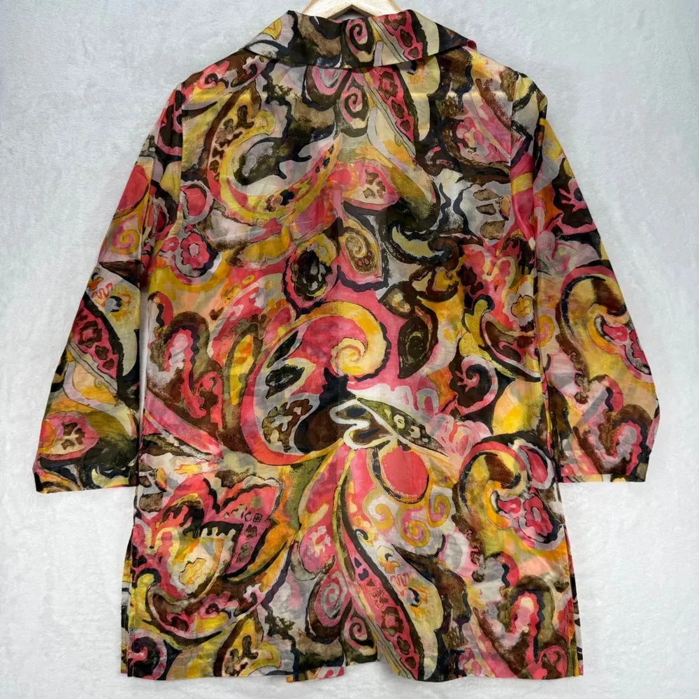 Chico's Silk Tunic Top Abstract Print Button Down Long Sleeve Blouse Size 1 US M - Image 5
