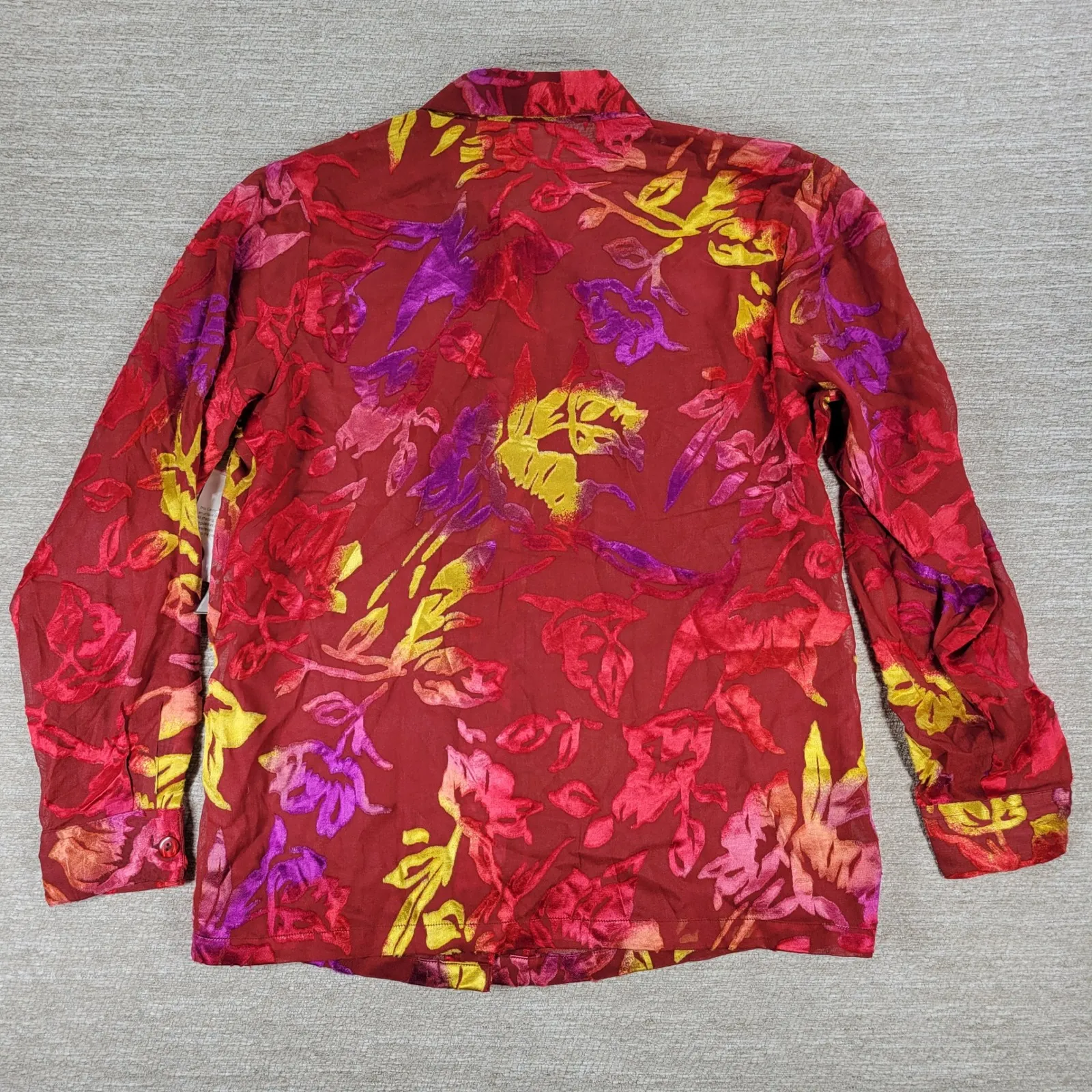 ANTHONY Burnout Velvet Blouse Womens Size S Red Floral Sheer Deadstock y2k NWT - Image 3