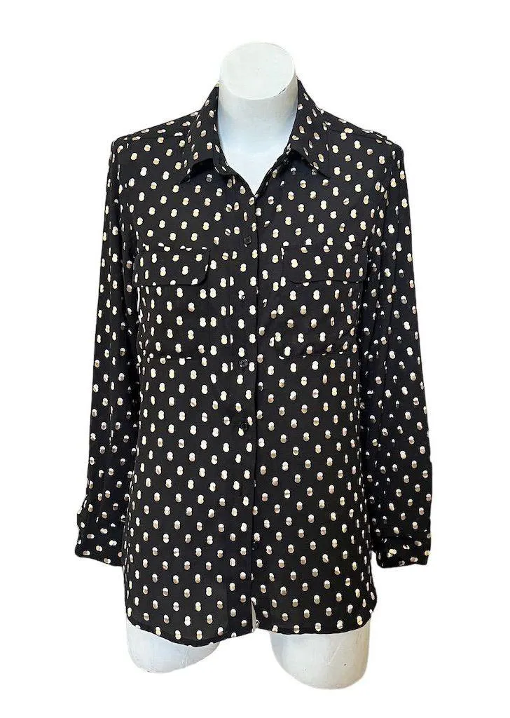 Who What Wear Women's Black/Gold Polka Dot Button Down Blouse Size M - Image 3