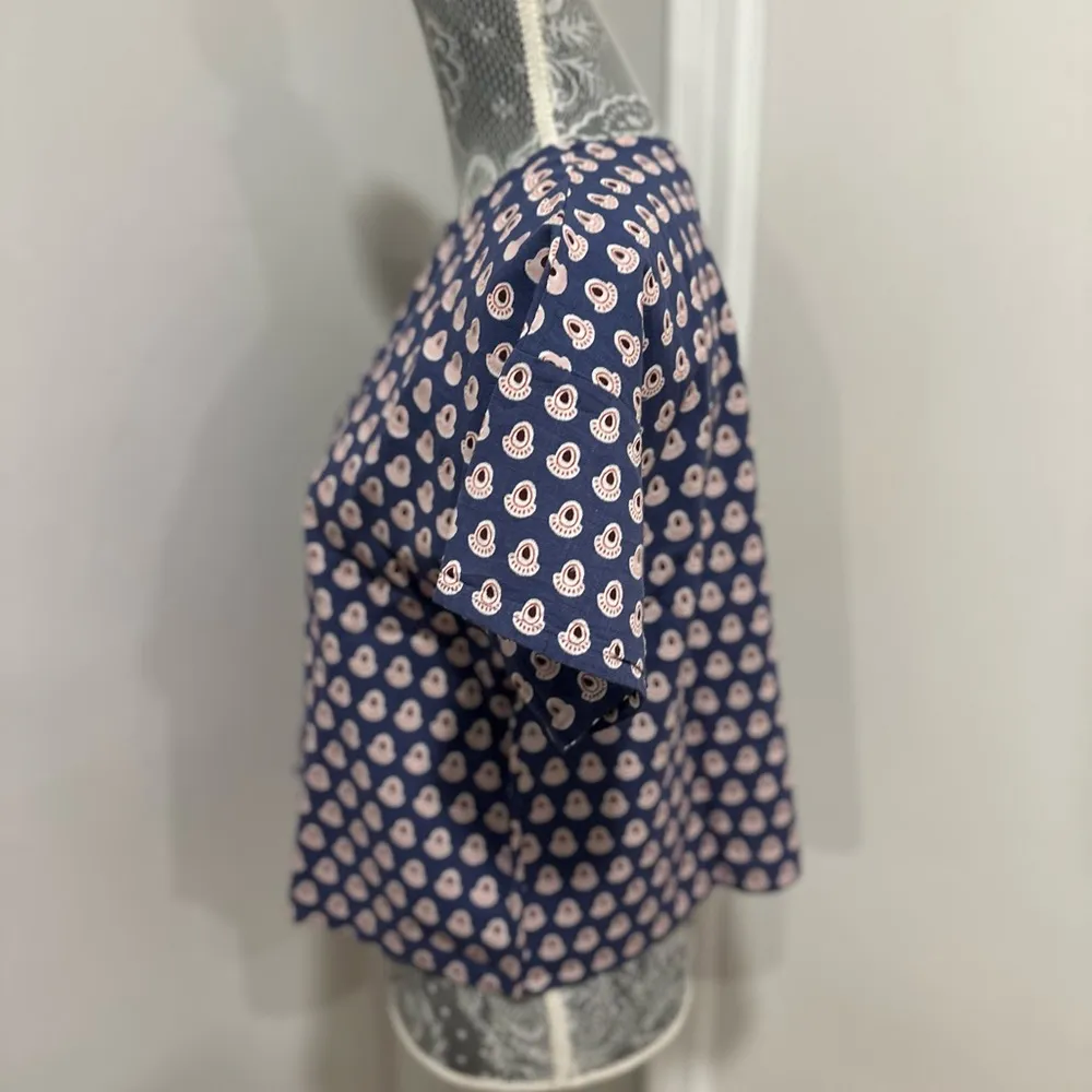 Womens S/M Cotton Boxy Lightweight blue/ red Repeat Oval Abstract Pattern Blouse Blue Size undefined - Image 14