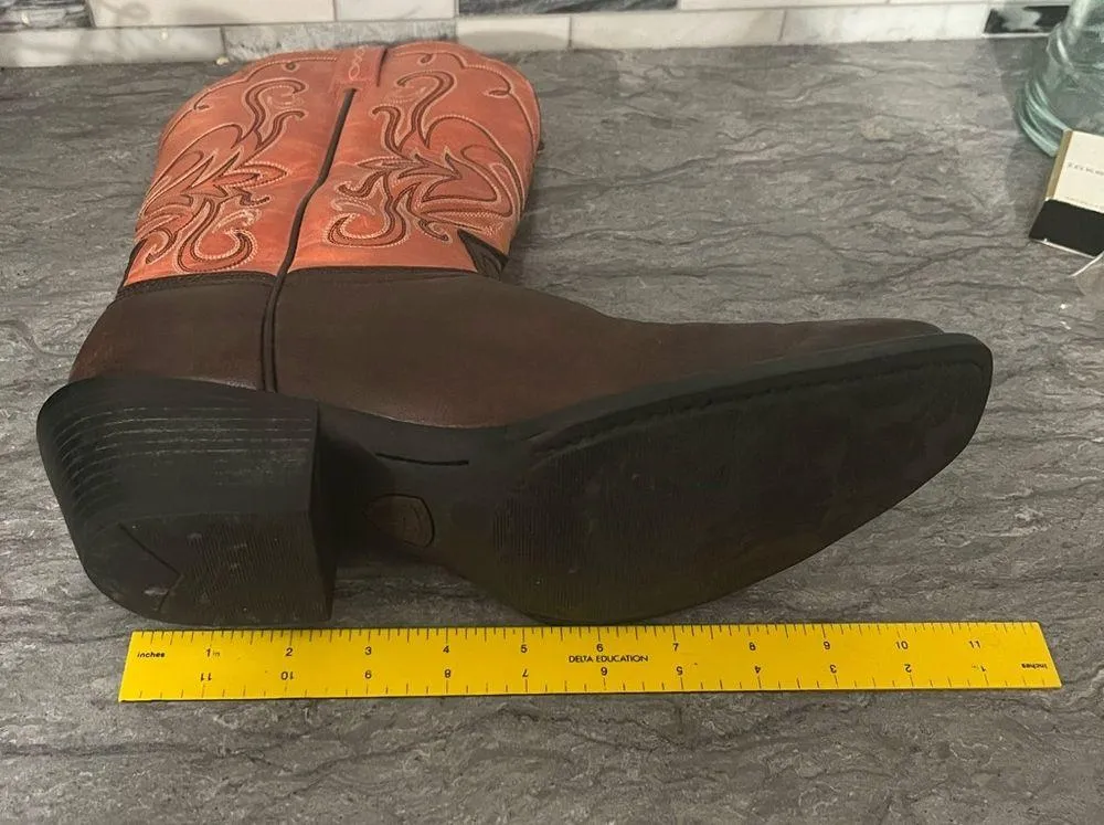 ARIAT Brown & Burnt Orange Leather Cowboy  Boots Women’s Size 10 B Style #15821 - Image 14