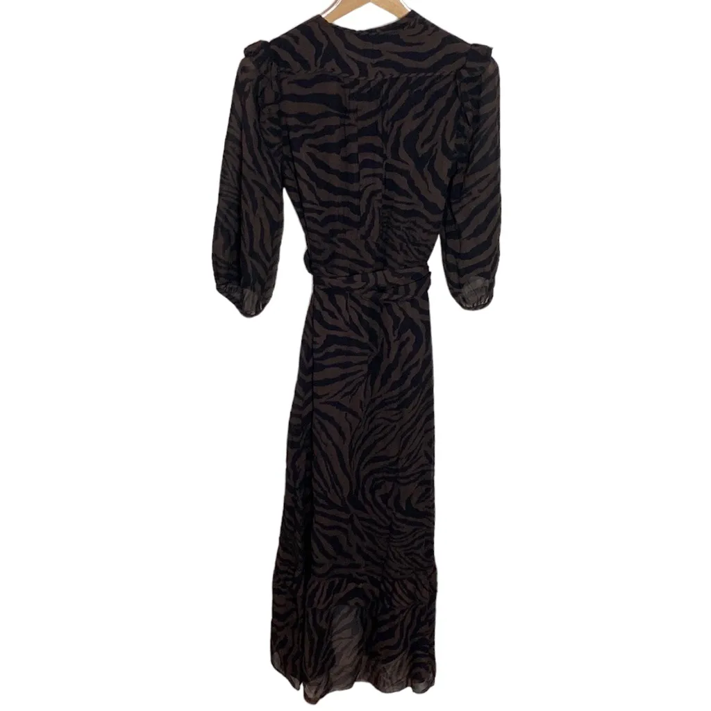 BA&SH Selena Asymmetric Ruffled Zebra-print Georgette Wrap Maxi Dress size 6 - Image 5