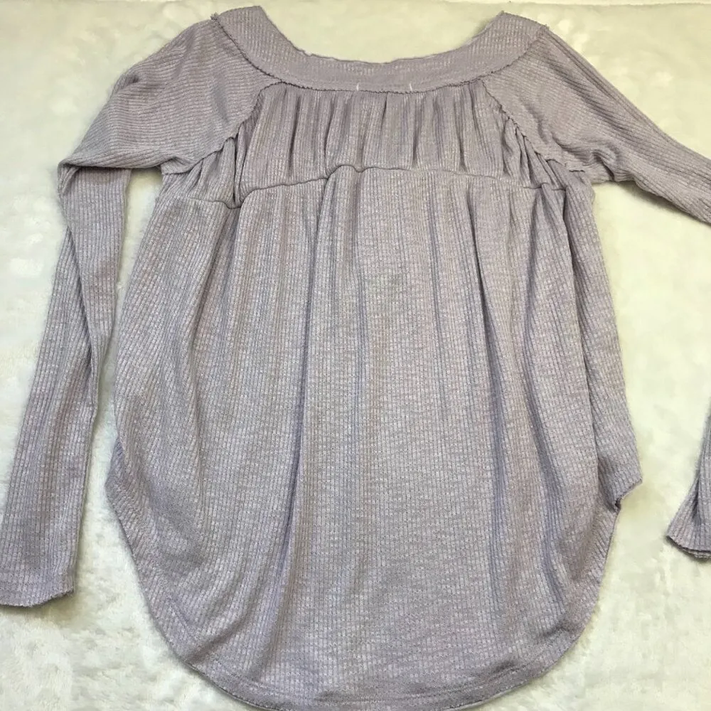 Free People We The Free Must Have Henley Top Womens XS Waffle Knit Thermal Lilac - Image 11