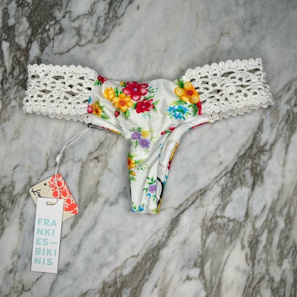 FRANKIES BIKINIS Womens Crochet Floral Brazilian Cheeky Bikini Bottoms Size XS - Image 4