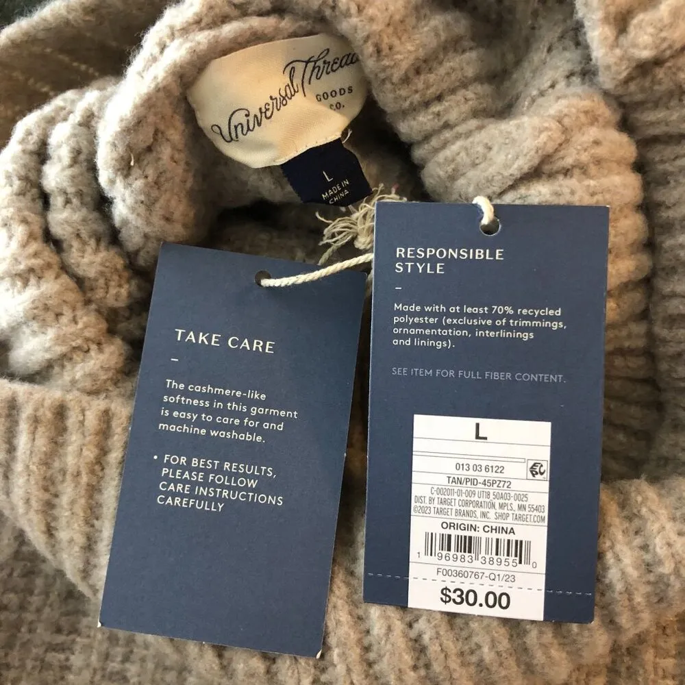 Universal Thread Womens Turtleneck Sweater Oversized Cropped Beige L - Image 4