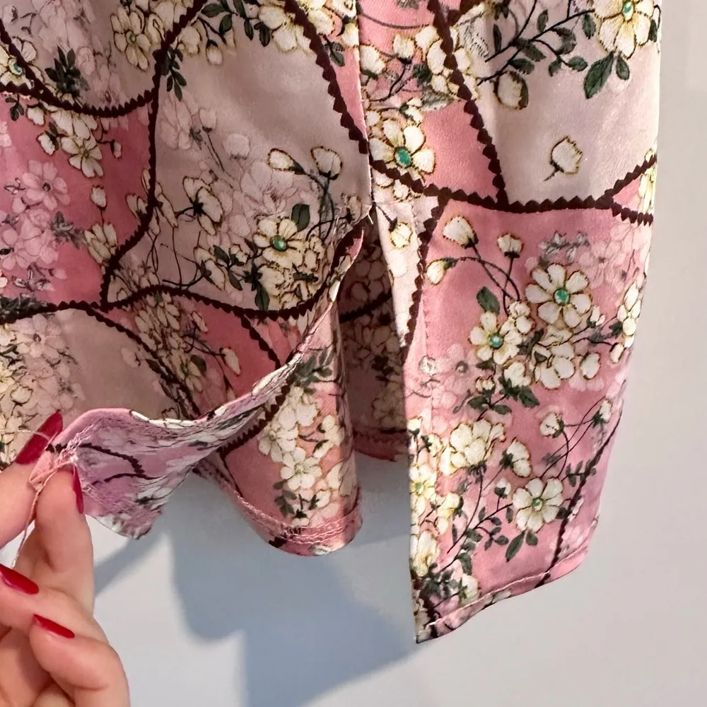 Kiss the Sky Satin Geometric Pink Floral Slip Dress XS - Image 7