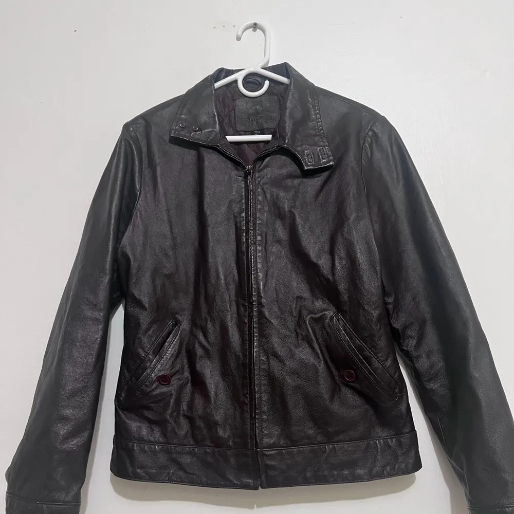 Vintage Santa Fe Leather Brown Full zip Bomber Jacket Lg Moto - Image 2