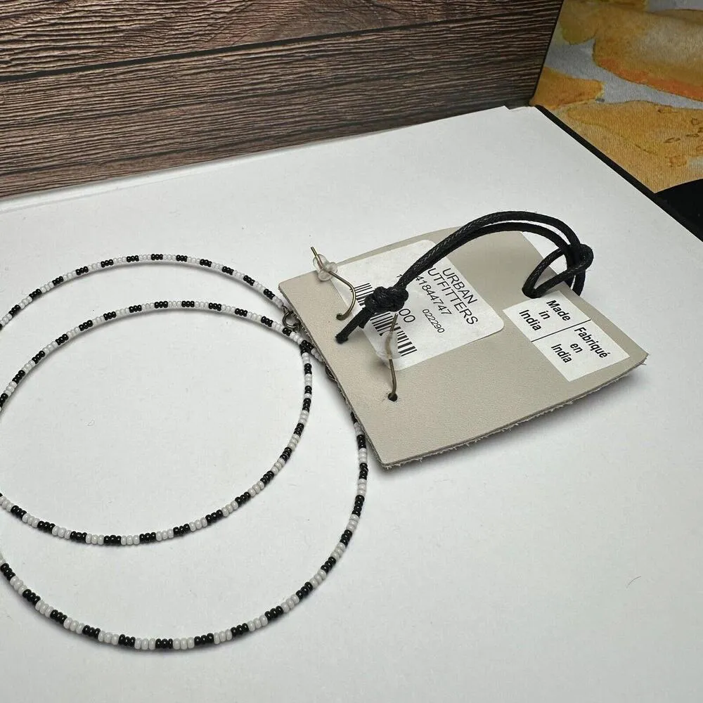 Urban Outfitters White & Black Bead Beaded Hoop Dangle Drop Pierced Earrings - Image 10