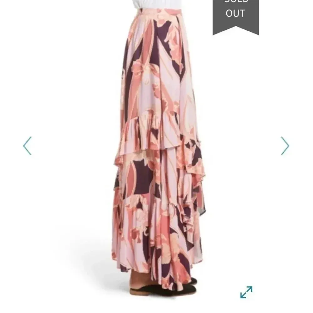 Free People Bring The Summer Back Ruffle Pink Floral Skirt Sz 12 - Image 9
