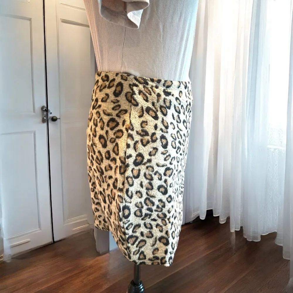 Los Angeles Mini Skirt Leopard Print Asymmetrical Faux Wrap Wool Blend Md - Image 5