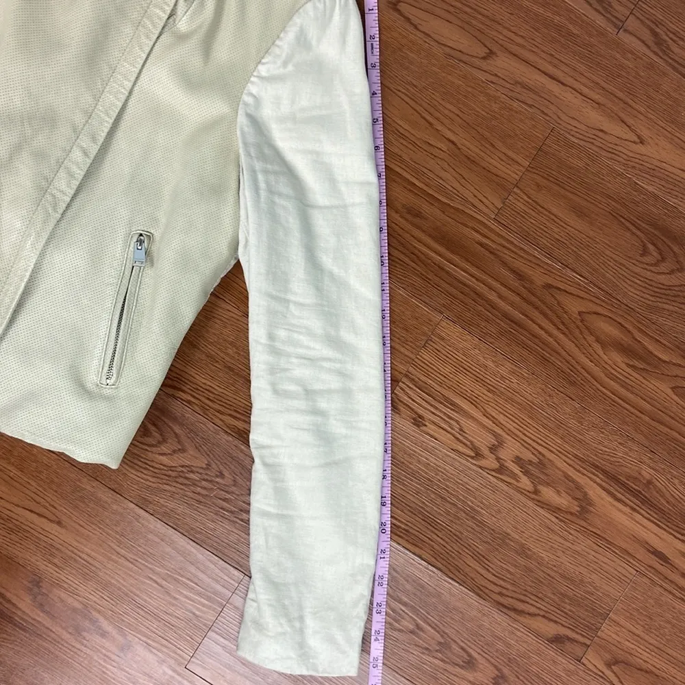 REVOLVE Lamarque Leather/Linen Blend Biker Jacket in Neutrals Size Large - Image 15