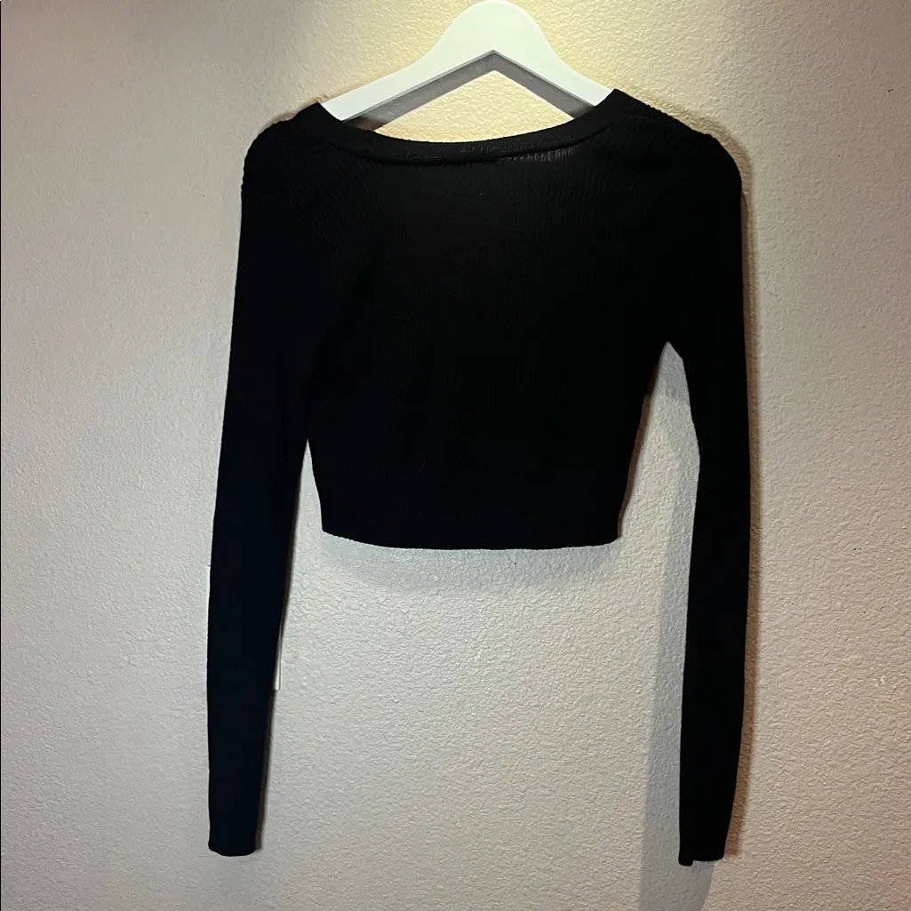 Wild fable Women’s Cropped Black cardigan rib knit ribbed Size Medium - Image 5