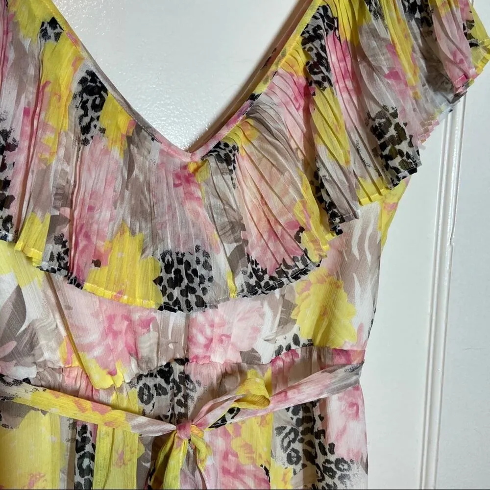 Victoria's Secret Maxi Dress Ruffled Tie Wast Leopard Tropical Floral XS - Image 2