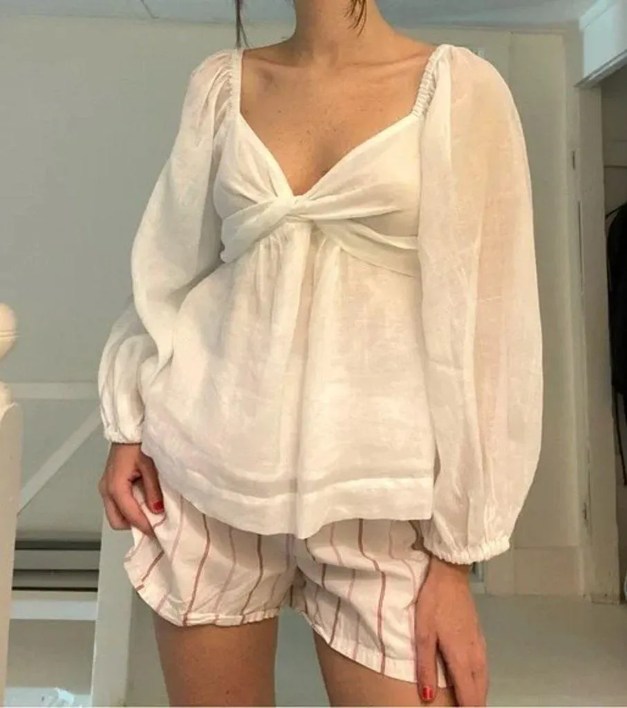 Ramie Twist Front Shirt in White NWT Size XS Retail $110 - Image 3