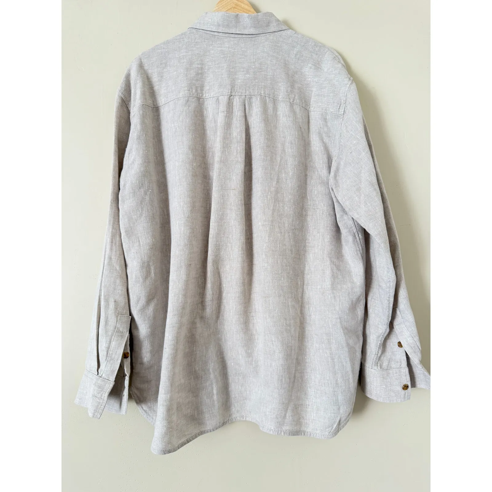 Athleta Retreat 100% Flax Linen Top Button-down Undyed Khaki Large Lagenlook - Image 3