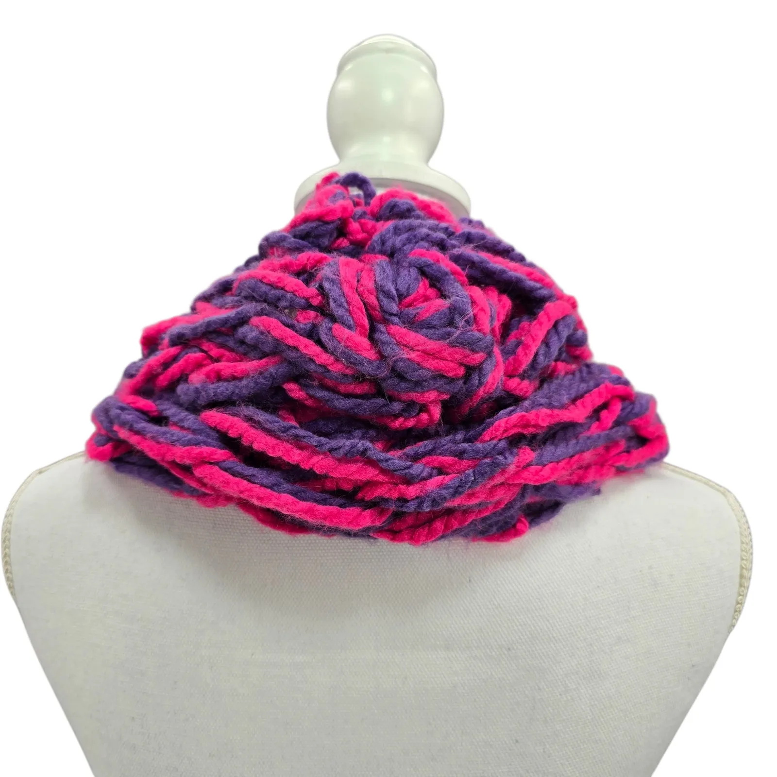 Y2K Vintage Multicolor Chunky Knit Cottage Granny Swan Cozy Wrap Shawl Scarf OS Pink - Image 5