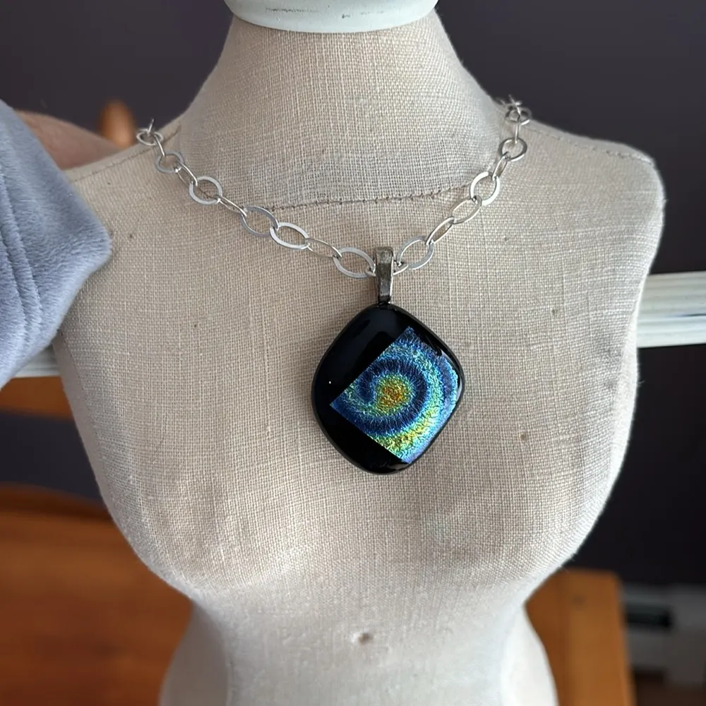 Conway Glass hand blown glass navy one of a kind blue Swirl Pendant Black - Image 5