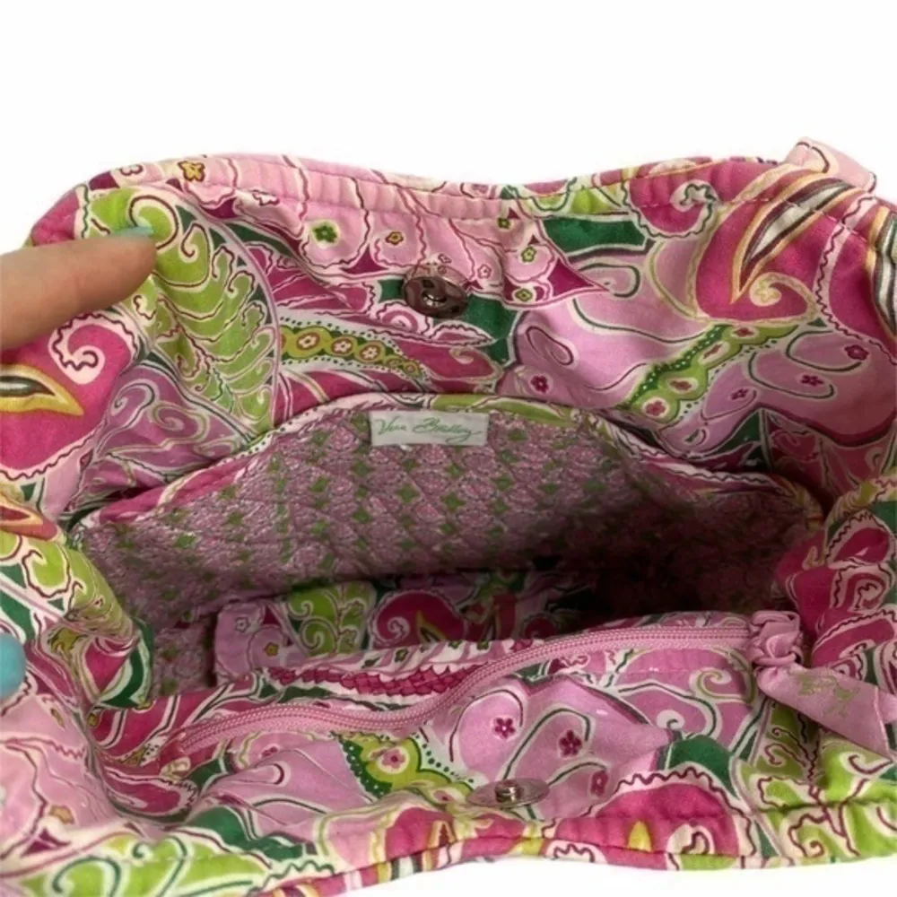 Vera Bradley Pink Green Paisley Floral Quilted Shoulder Bag Tote Purse OS - Image 9