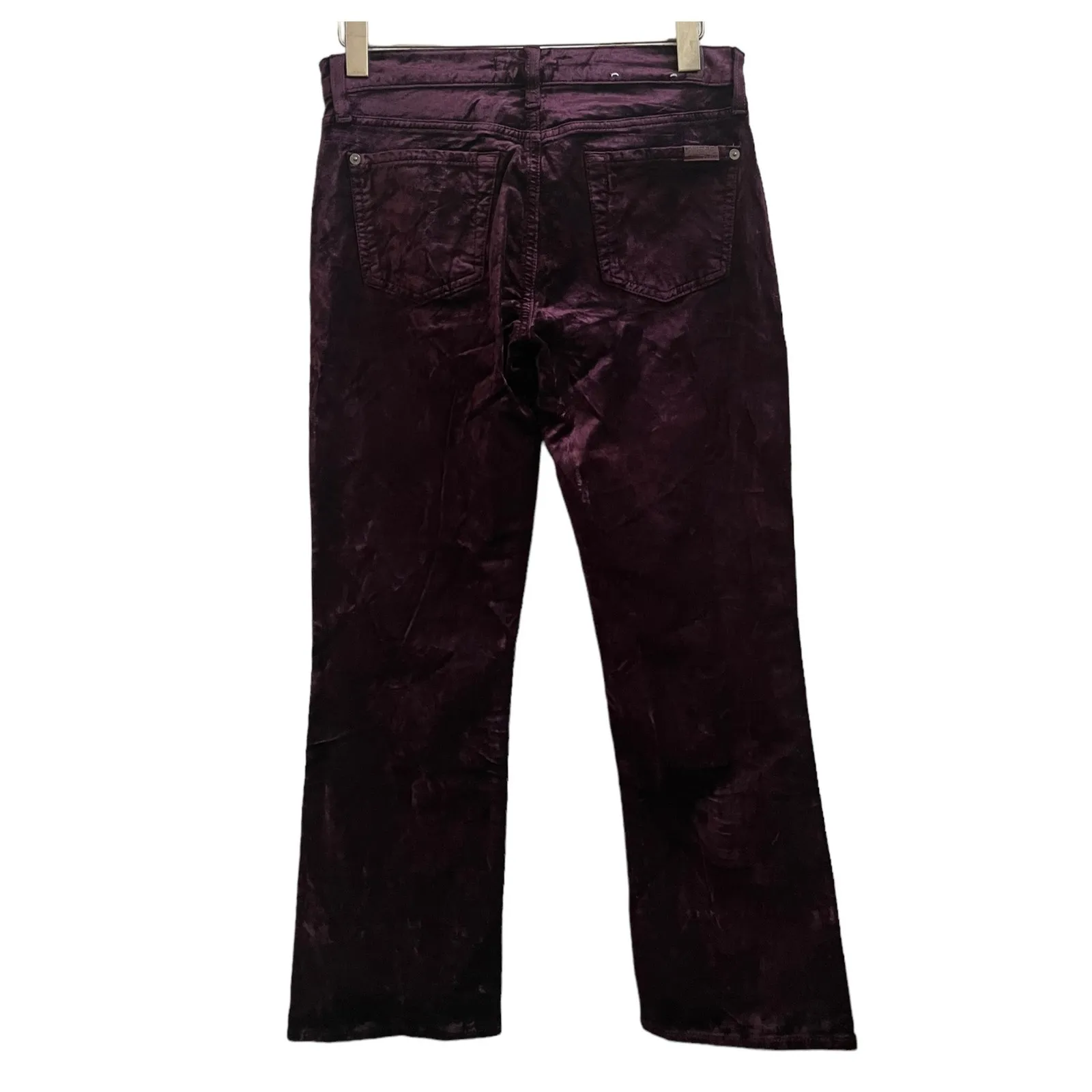 7 For All Mankind Size 26 Merlot Burgundy Velvet Slim Kick Pant 25.5 Inch Inseam - Image 2
