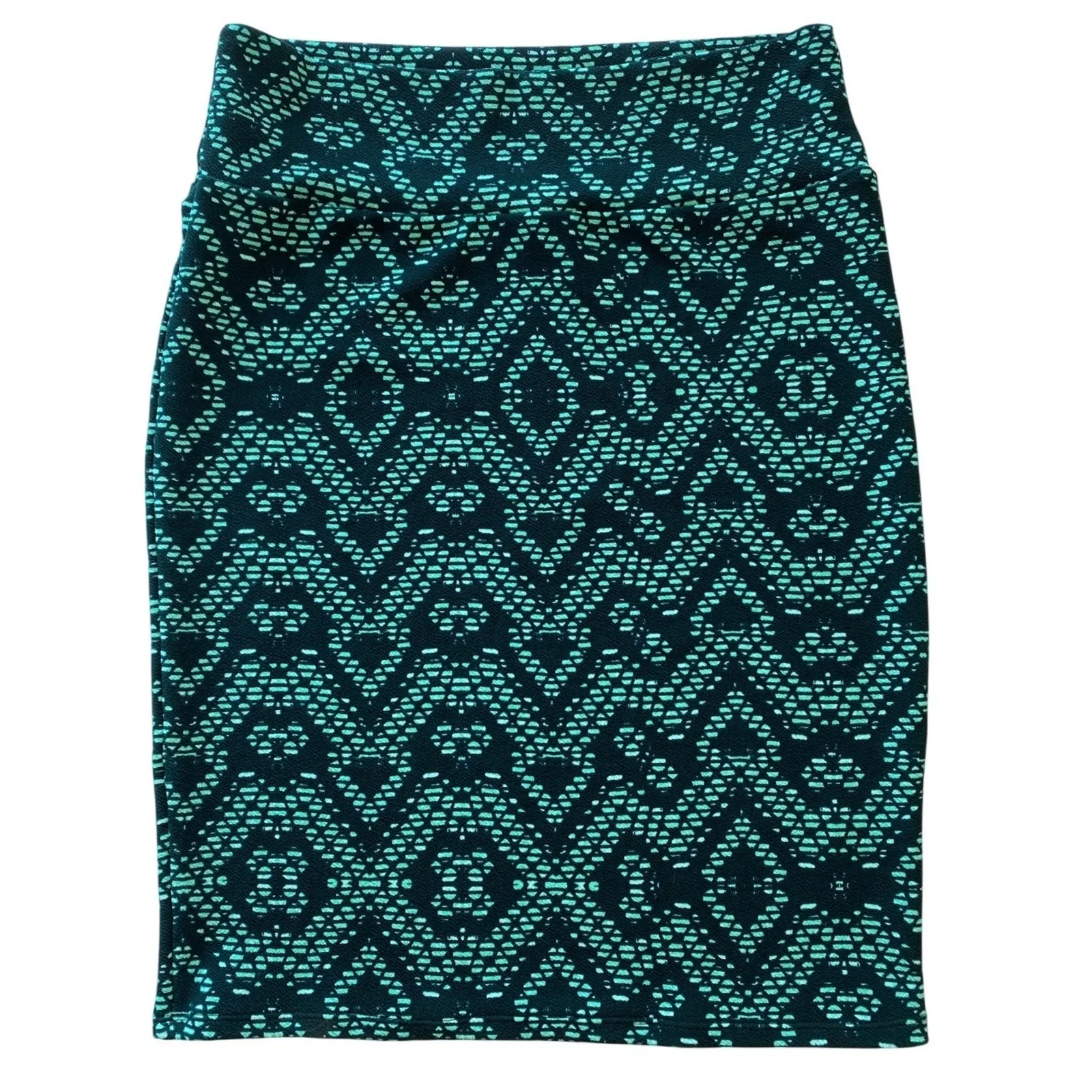 LuLaRoe Pencil Skirt Black Mint Geometric Print Stretch Knit Womens Size L - Image 7