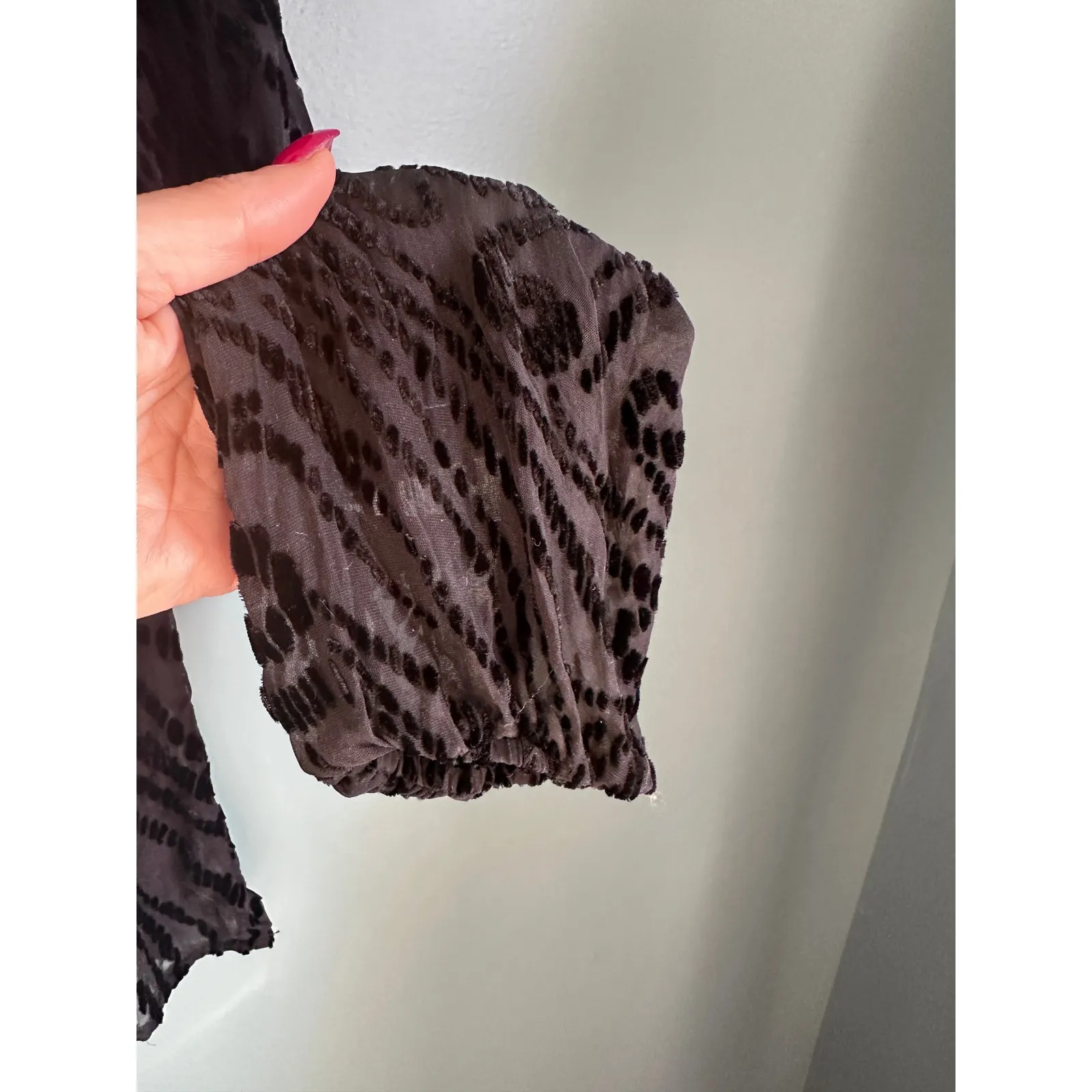 Paige Women's Black Sheer w/ Velvet Detail Long Sleeve Blouse Top - Image 6