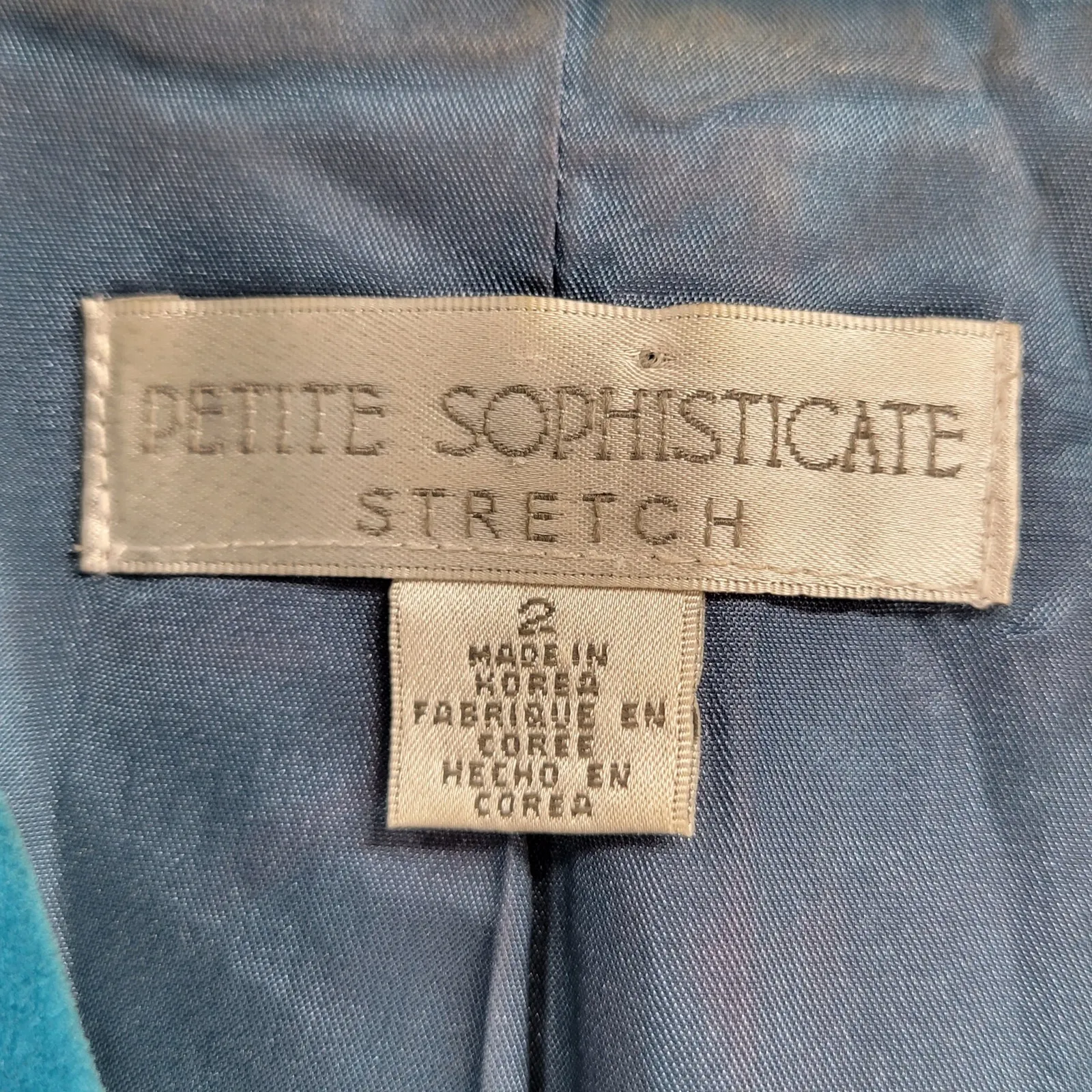 Petite Sophisticate Womens Blazer 2 Blue Velour Jacket Cropped Stretch Pockets - Image 10