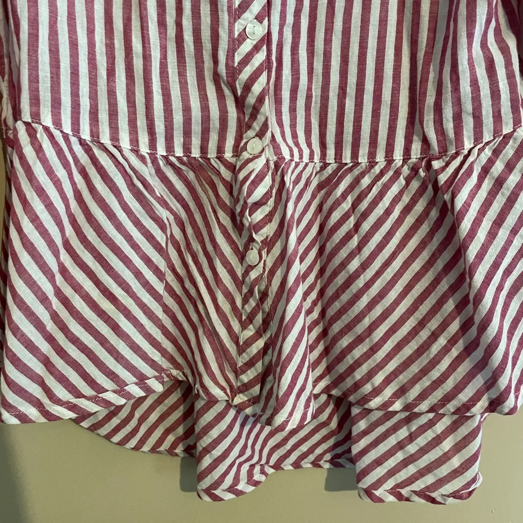 Love Notes Red White‎ Stripe Peplum Button Up Top Size L - Image 2
