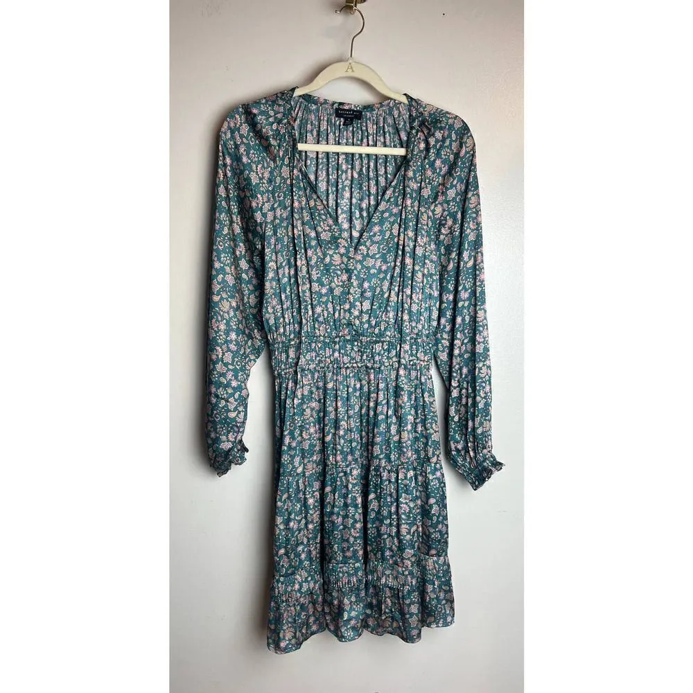 Anthropologie Current Air Tiered Green and Pink Floral Mini Dress Sz. S - Image 2