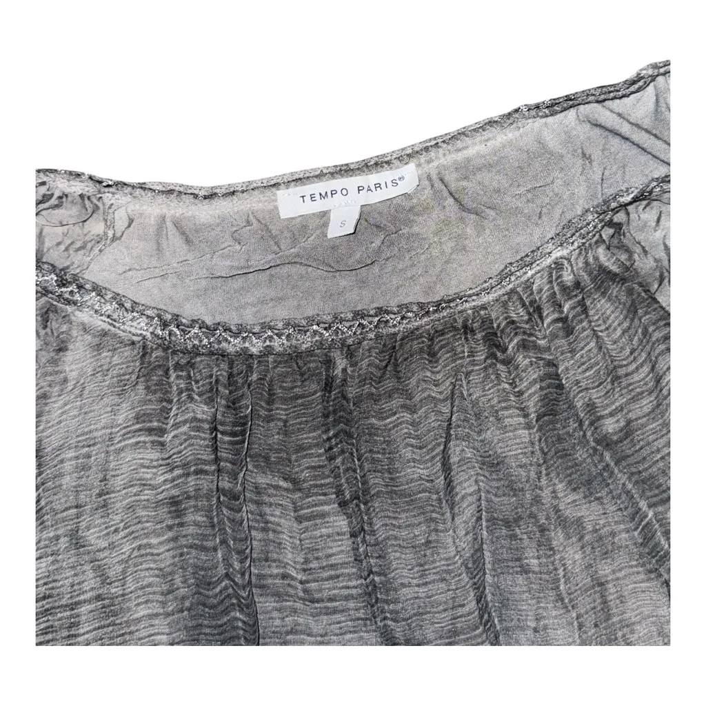 Tempo Paris Small Gray Boho Embroidered Bell Sleeve Tunic Top - Image 4