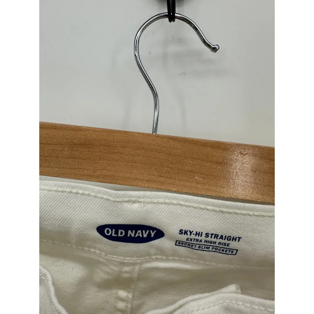 Old Navy Sky Hi Straight Denim Jeans Women 16 White Extra High Rise Distressed - Image 6