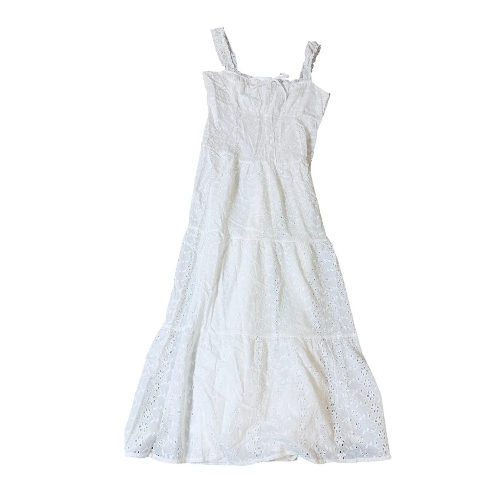 NWOT Lulus XL Nerissa White Eyelet Embroidered Ruffled Drop Waist Midi Dress - Image 4