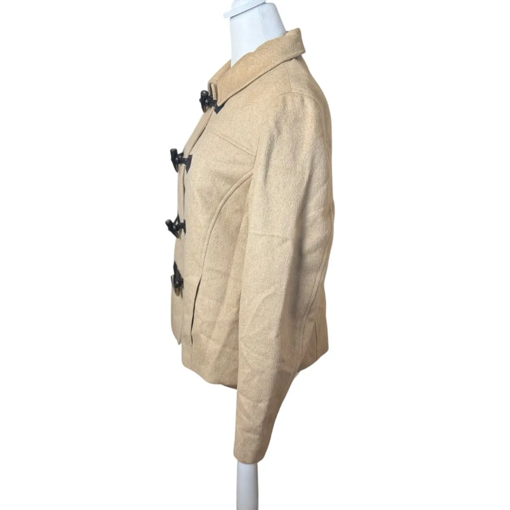 Vintage Talbots 12 Petite Pure Camel Hair Tan Brown Short Peacoat Toggle Close - Image 3