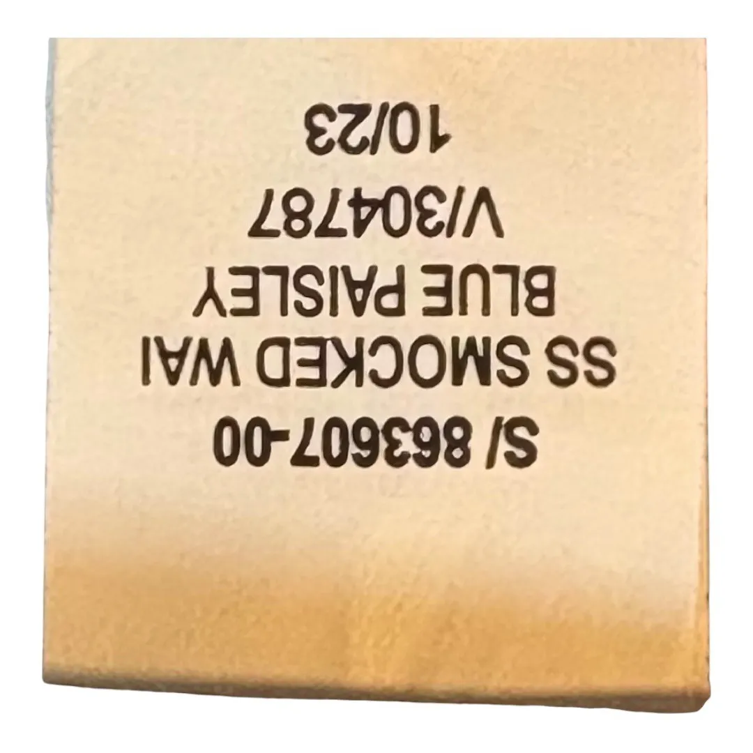 Old Navy Blue White Paisley V Neck Midi Dress‎ Smocked Waist Pockets Size Small - Image 10