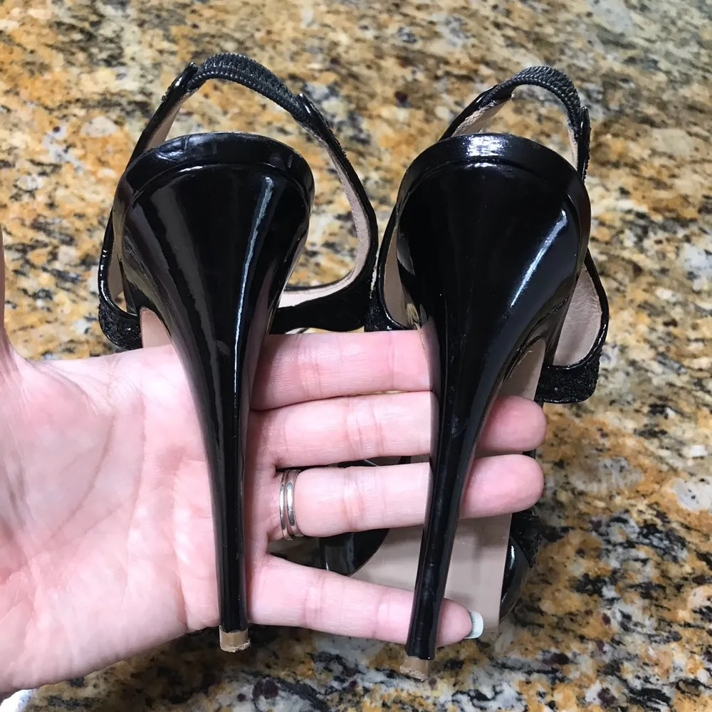 MIU MIU Black Glitter Open Toe Platforms s… - Image 7