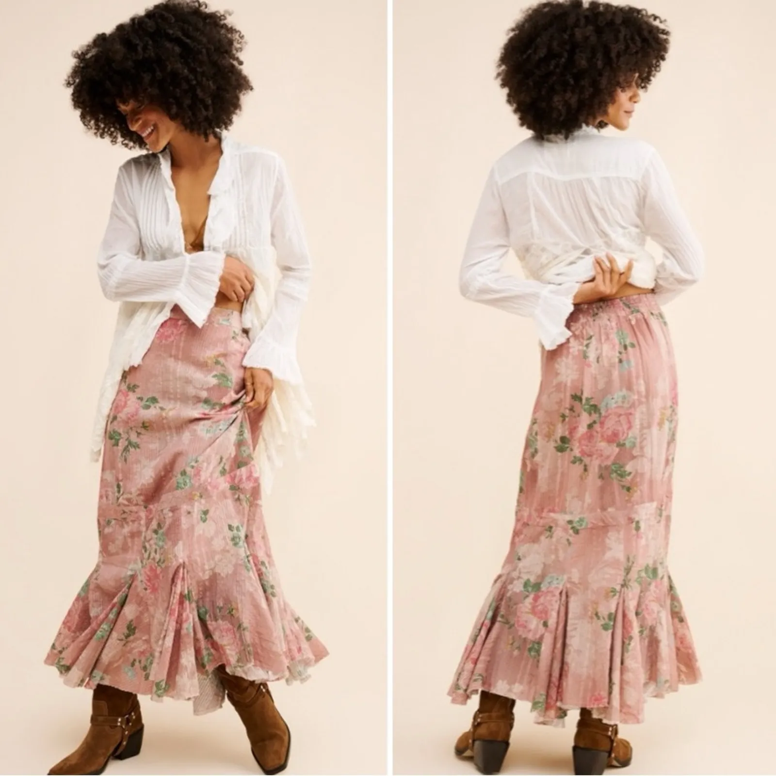 Free People Ethereal Dainty Cottage Bordeaux Floral Maxi Skirt Size Large - Image 2
