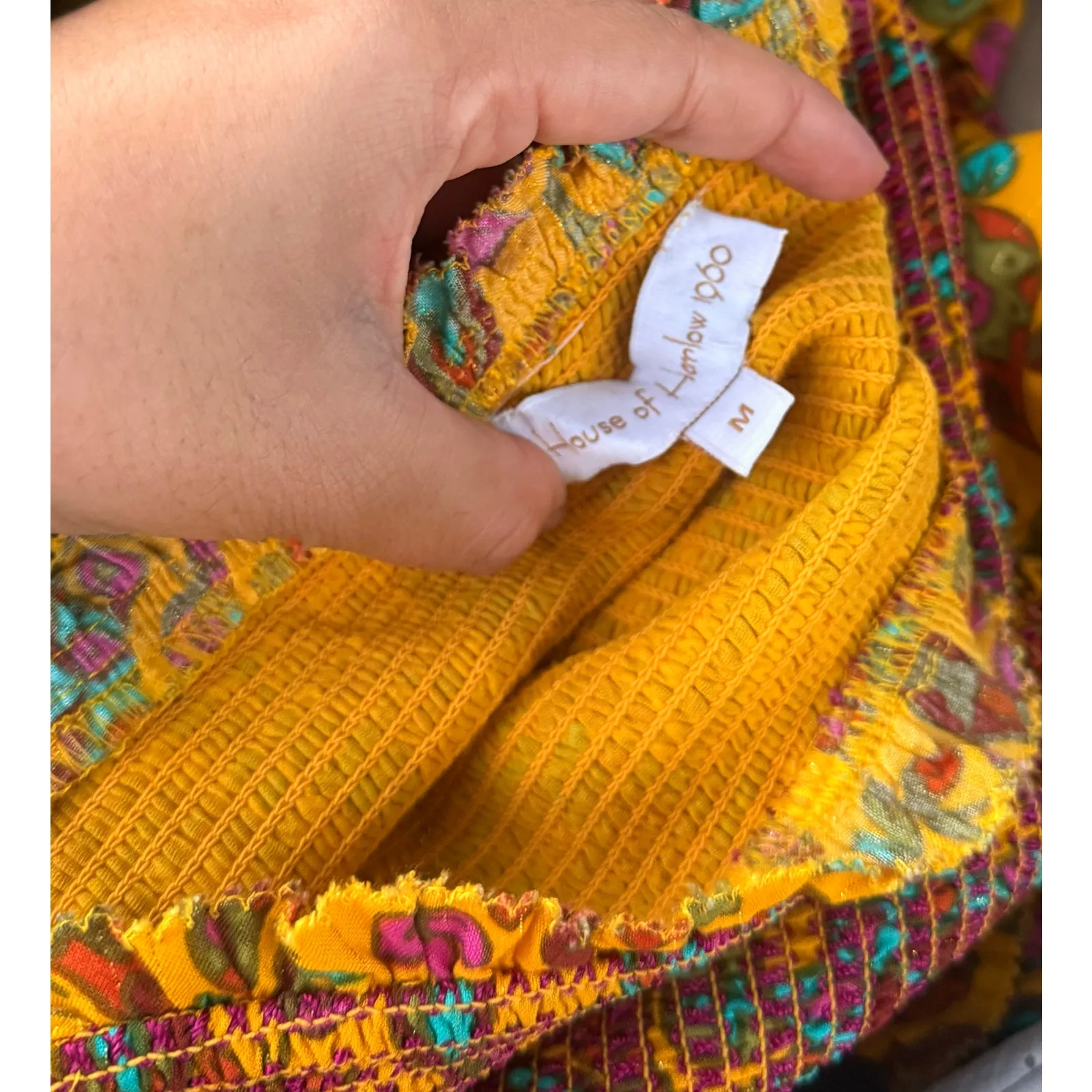 House Of Harlow 1960 Set Maxi Skirt‎ Smocked Tiered Ruffles Yellow Tropical Size M - Image 11