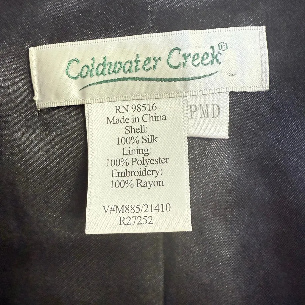 Coldwater Creek Silk Floral Embroidered Blazer Jacket Black Cottagecore M - Image 4