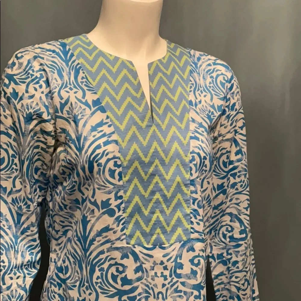 J. McLaughlin White & Blue Cotton Tunic size XS - Image 3