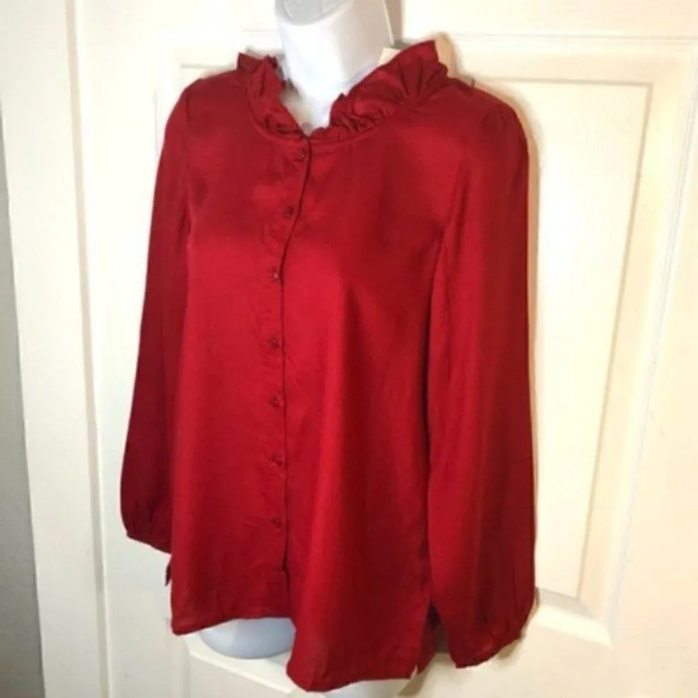 Modcloth Ruffle Collar Blouse The Frill Of It Top Red S - Image 7