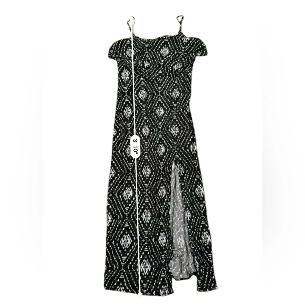 Y2K Mudd Black‎ & White Geometric Print Sleeveless Front Slit Maxi Dress Sz XL - Image 11