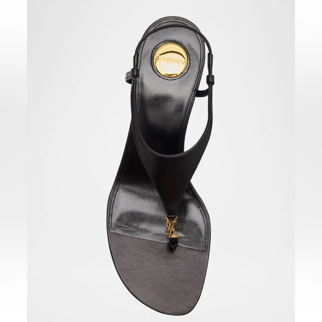 Saint Laurent Authentic  Cassandra Leather YSL Wedge Sandals - Image 3