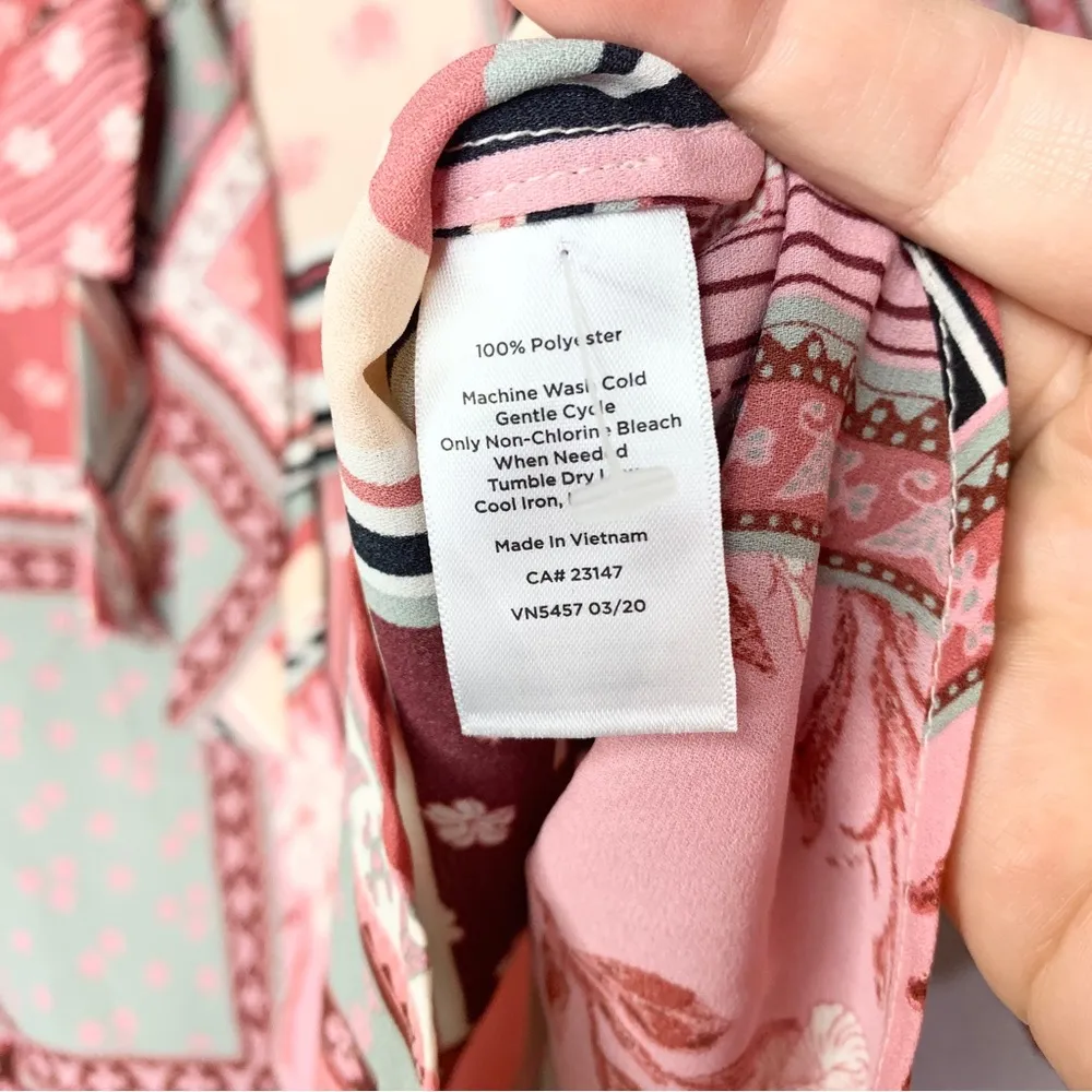 Talbots Pink Floral Patchwork Tie Neck Button Up Blouse Size M - Image 6
