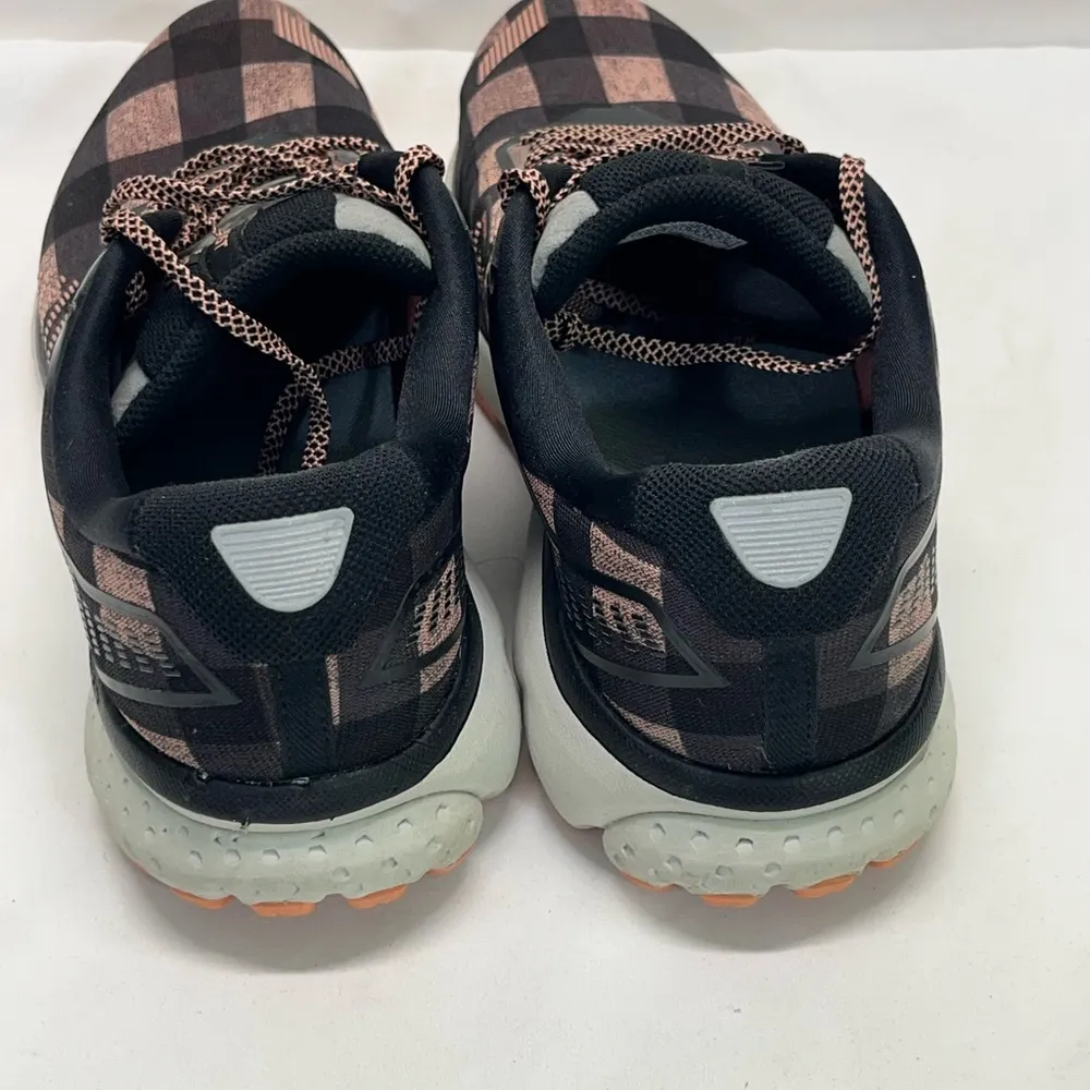 BROOKS GHOST 12 RUNNING SNEAKERS 10.5 BLACK/CORAL PLAID FLANNEL LIMITED ED - Image 7