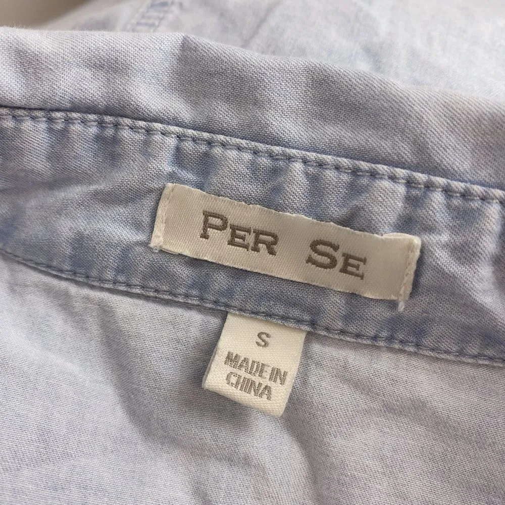 Per Se  Chambray Light Blue Long Sleeve Button Down Shirt - Image 6