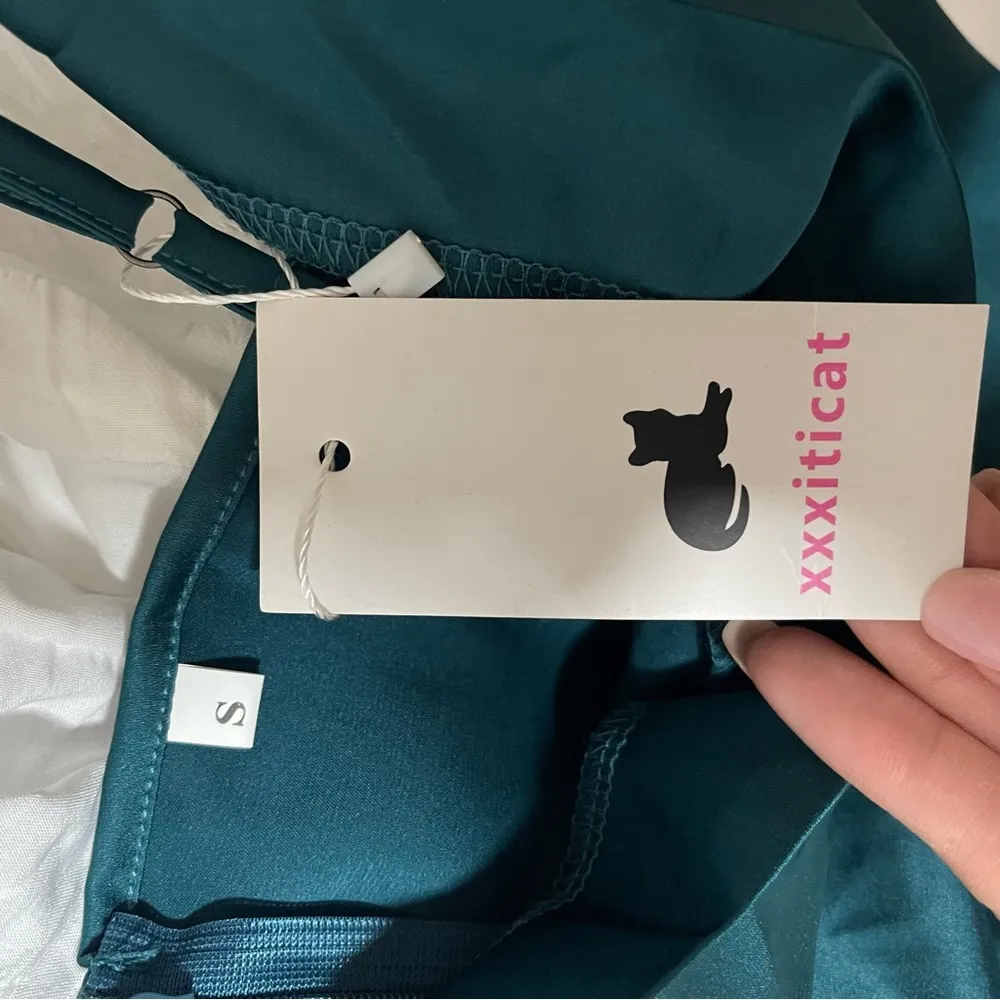 xxxiticat Women's Spaghetti Strap Satin Dress Colw neck green teal S - Image 5