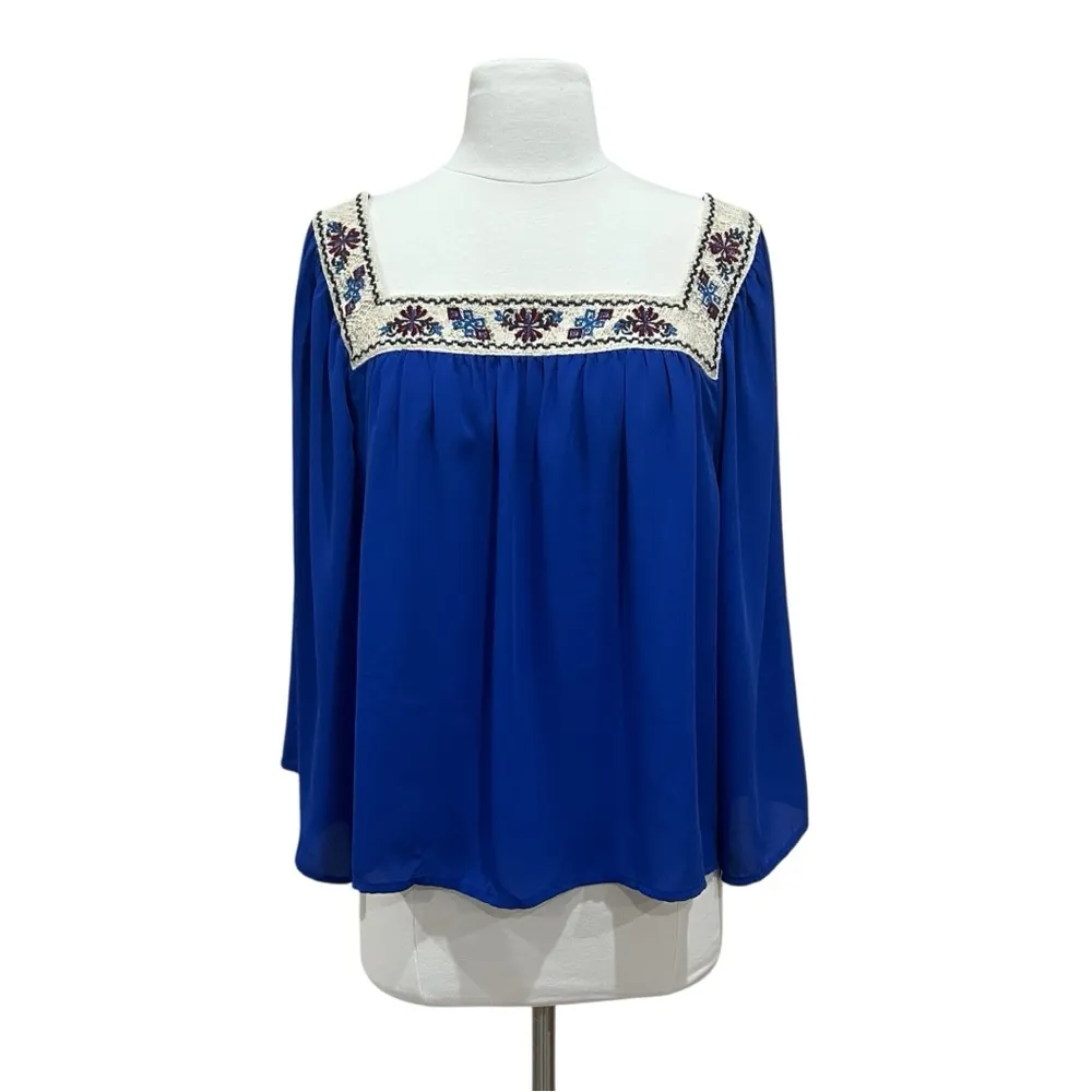Flying Tomato Blue Blouse with Embroidery and Lace Detail Size XL - Image 11
