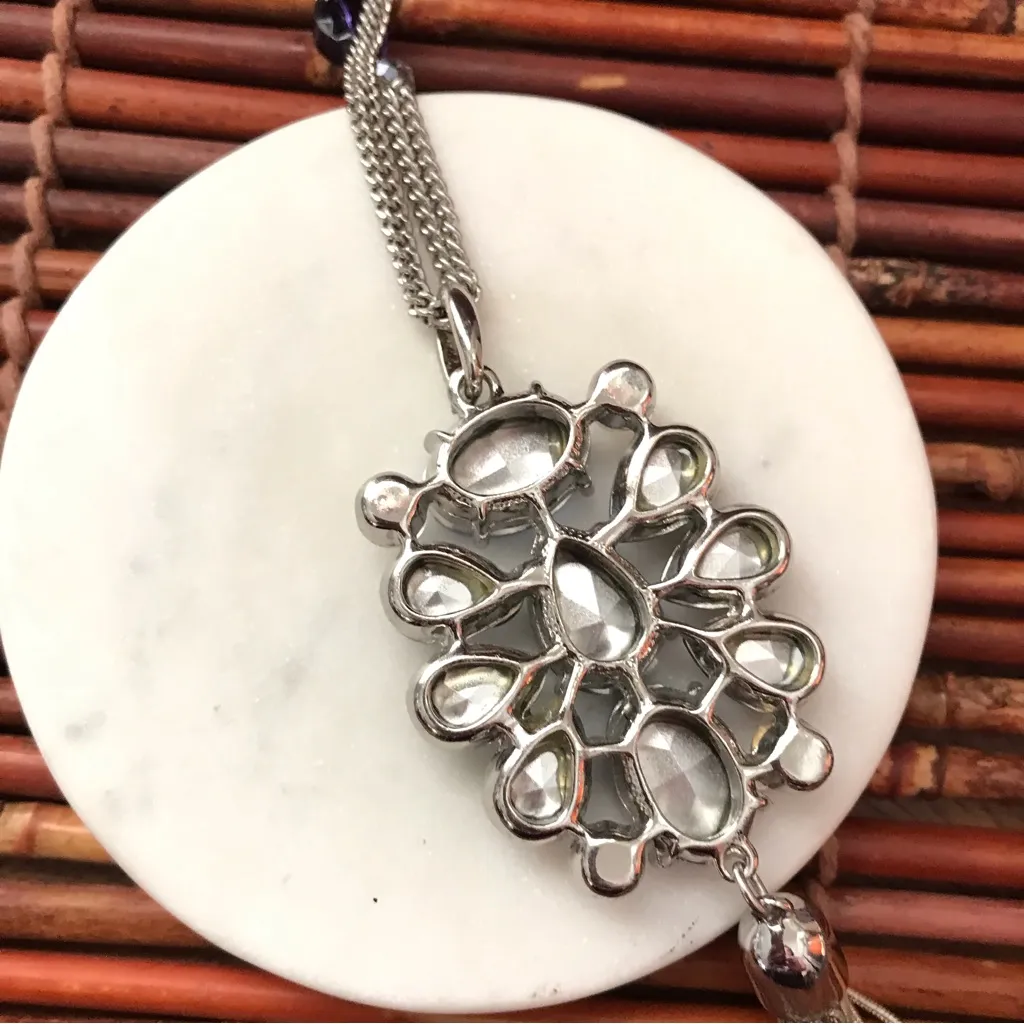 White House Black Market Blue Glass Stone Tassel Pendant Long Necklace - Image 5