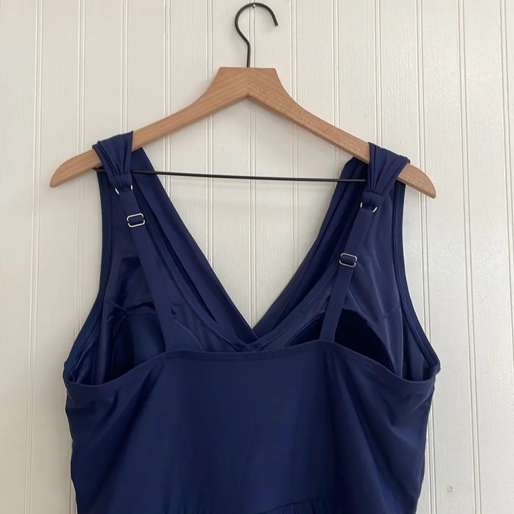 LANDS END Tummy Control Surplice Wrap Swim Dress One Piece Swimsuit Navy Size 18 Blue - Image 10