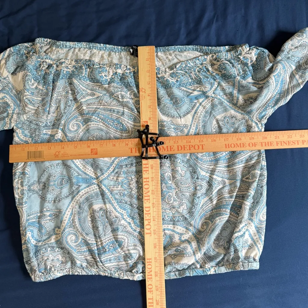 Boston Proper Blue Paisley Off The Shoulder Blouse L - Image 9